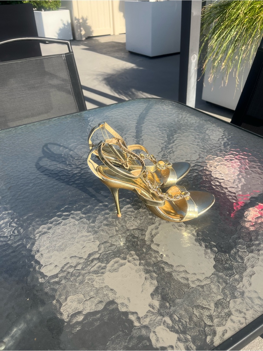 Elegant Gold Strappy High Heel Sandals - Women's Dress Shoes